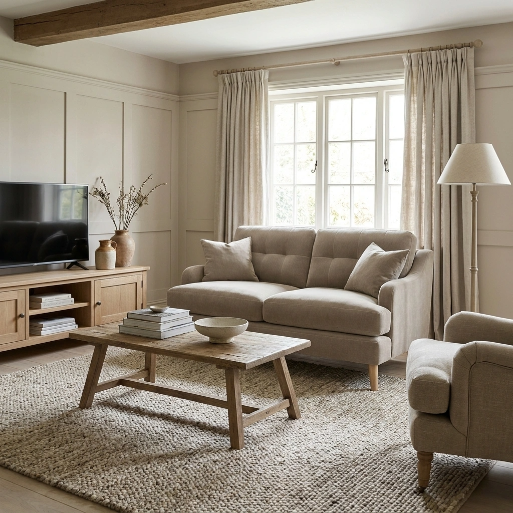 a living room with a couch and a tv