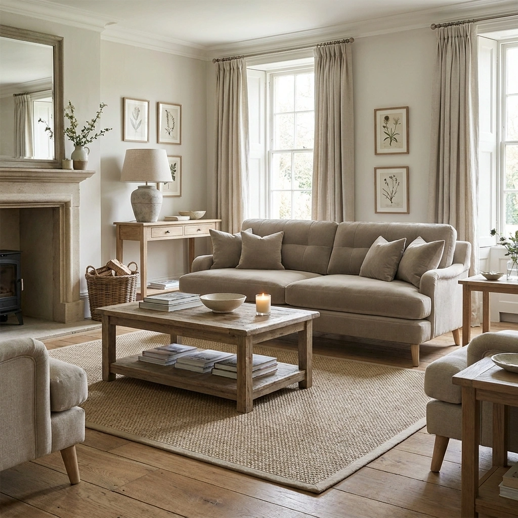 a living room with a fireplace and couches