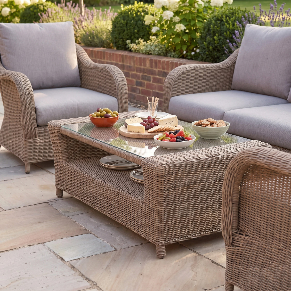 a table and chairs on a patio