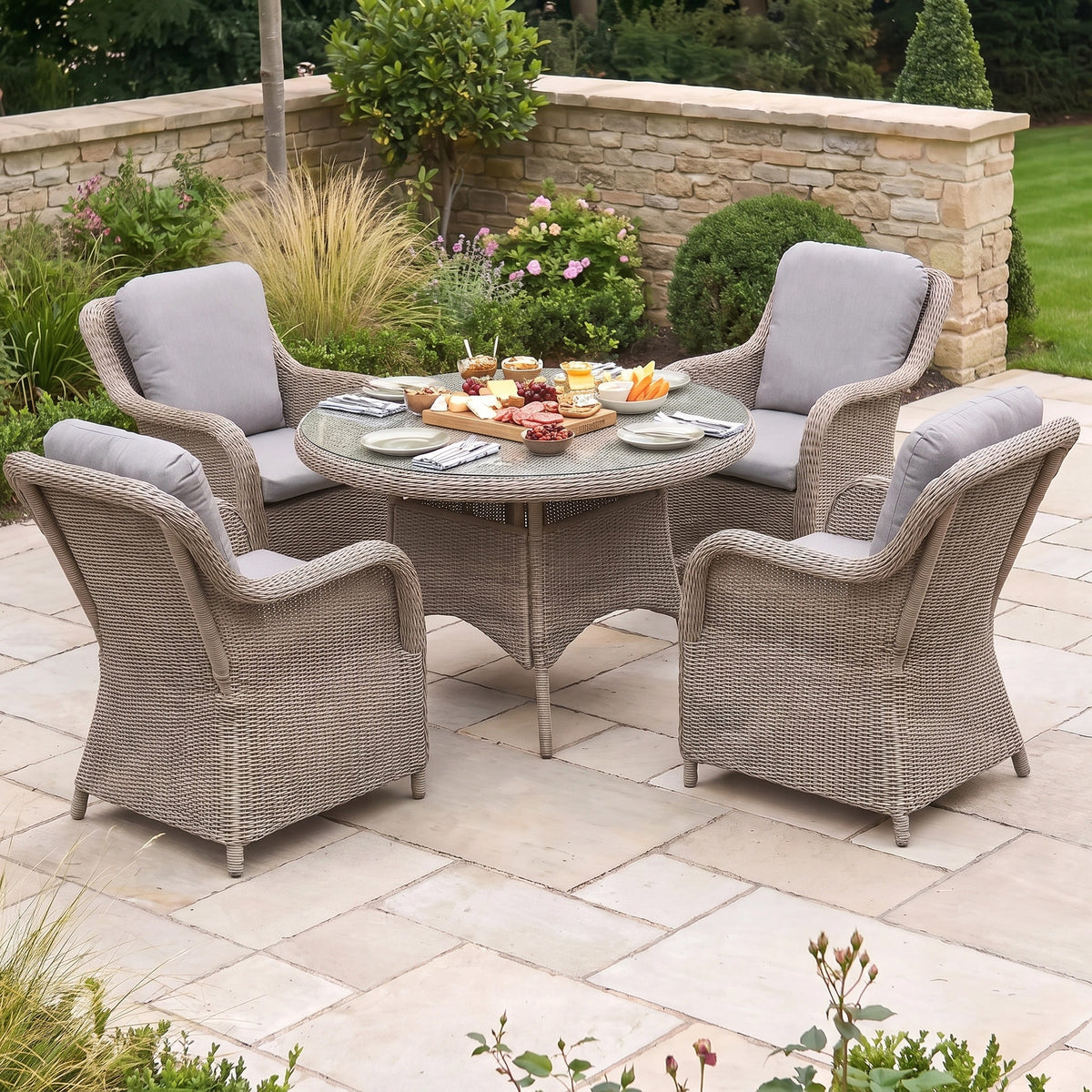a table and chairs on a patio