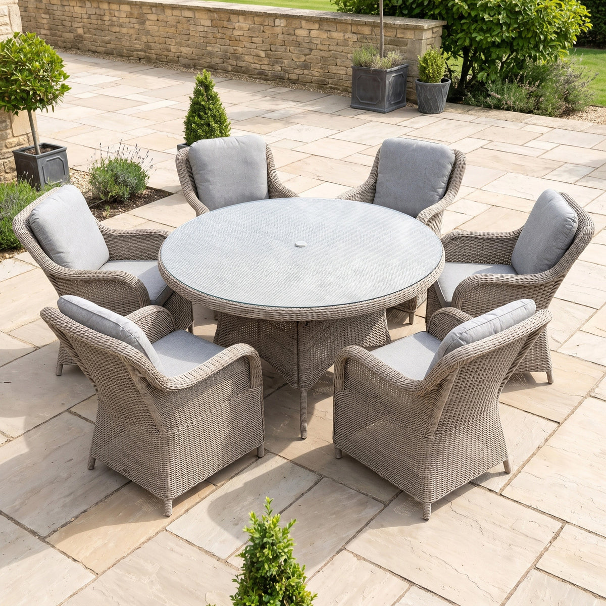 a table and chairs on a patio