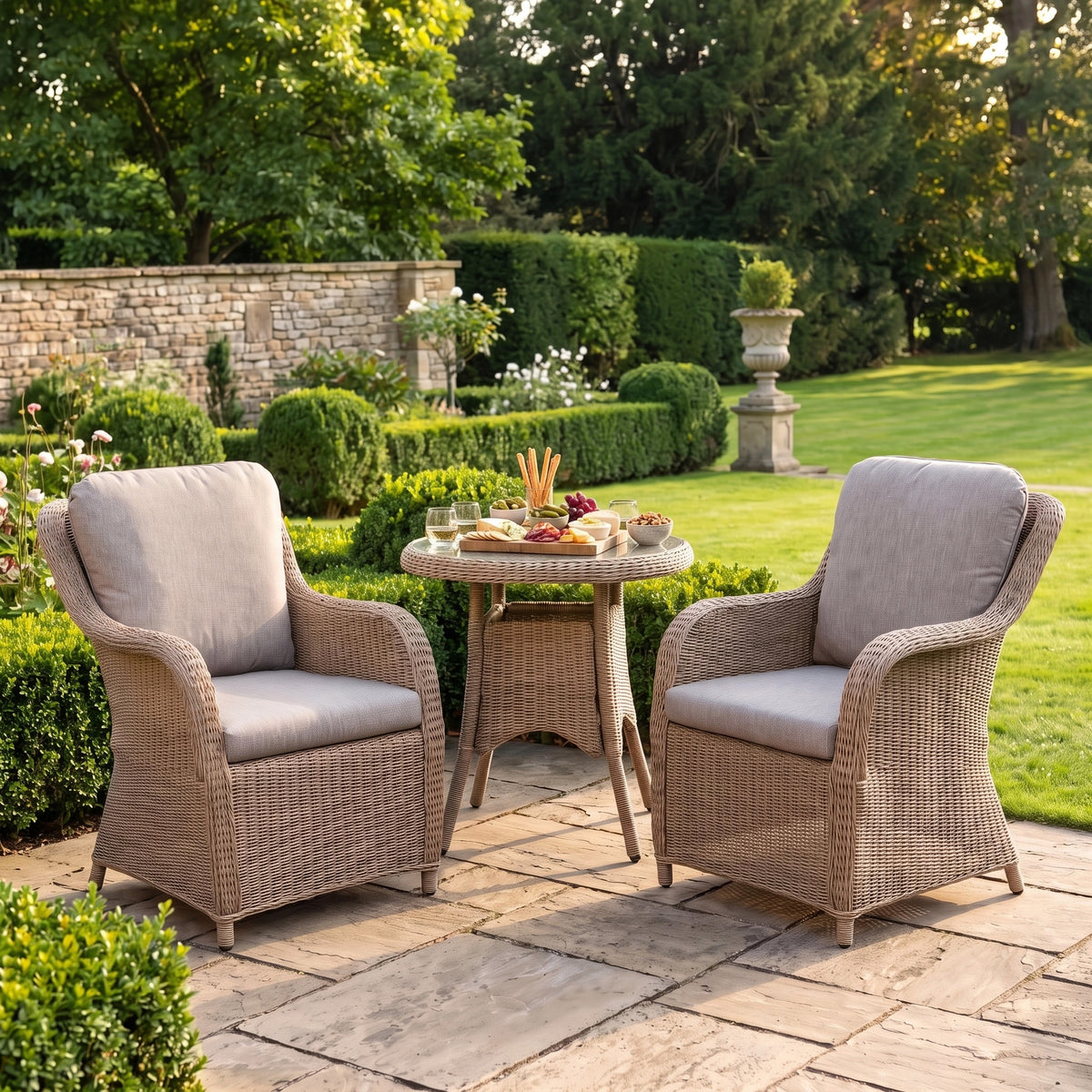 chairs and a table on a patio