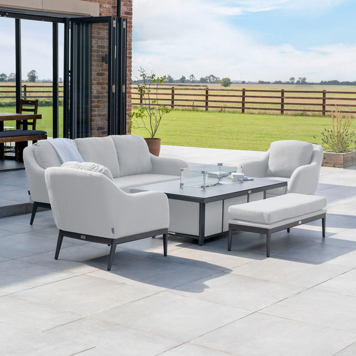 Luna 3 Seat Outdoor Fabric Sofa Set with Rising Firepit Table in Oyster Grey