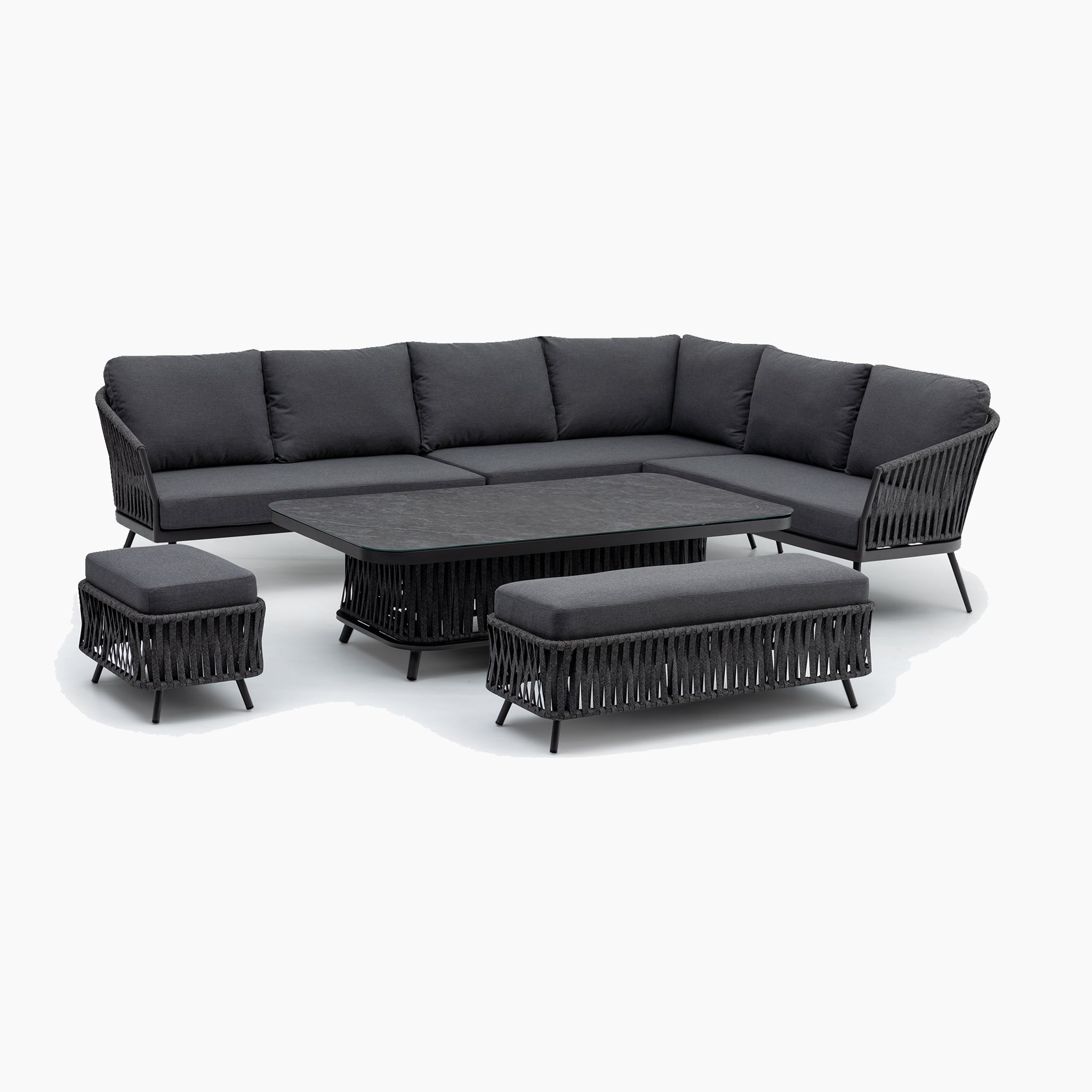 Monterrey Rope Rectangular Corner Dining Set with Rising Table in Grey (Right Hand)