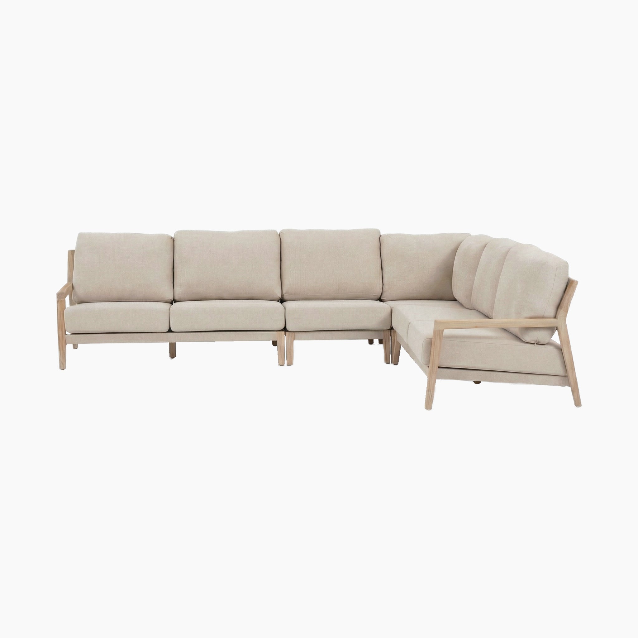 The Noah Corner Sofa Set in Volga Grey is an L-shaped sectional with a wooden frame and plush cushions, showcased against a white background.