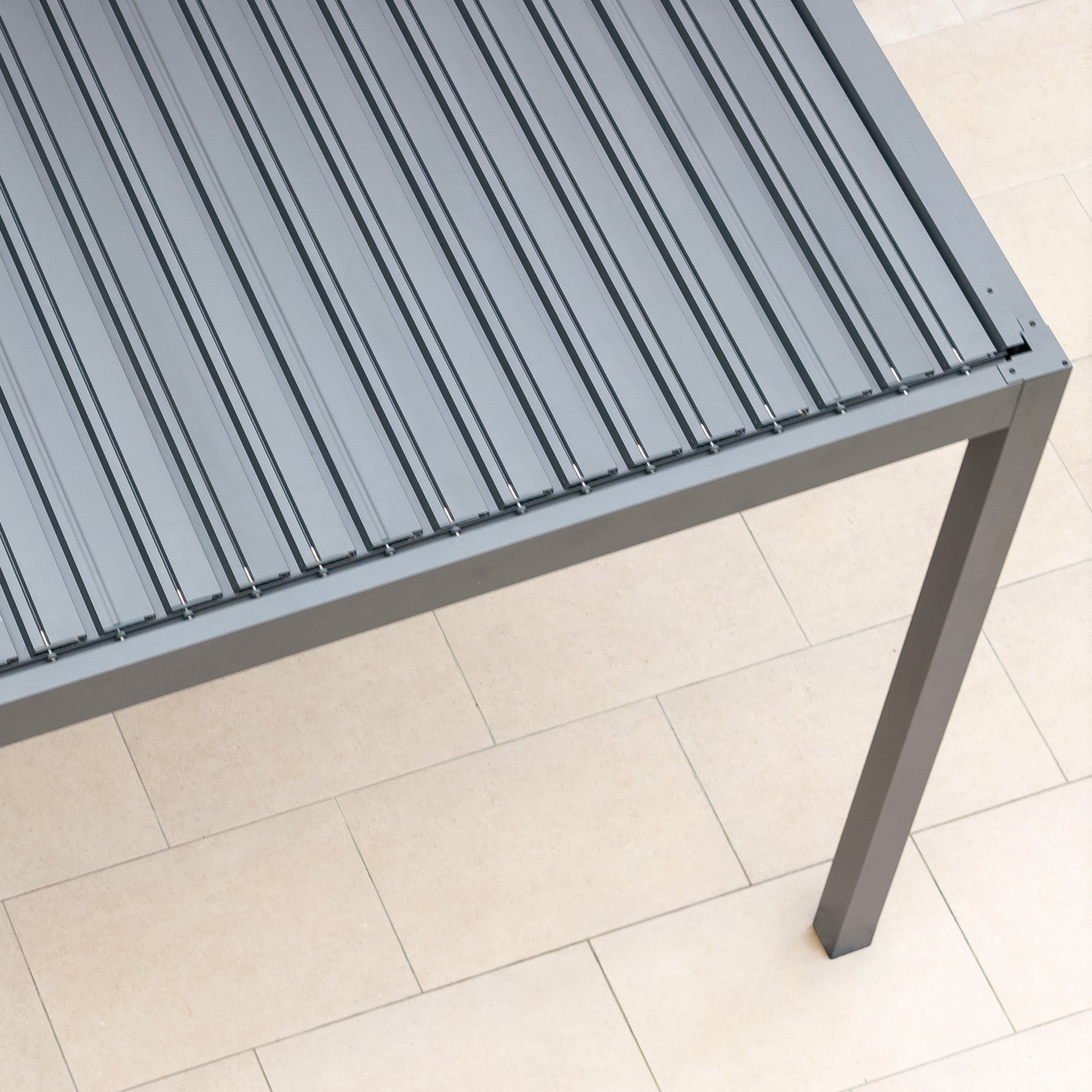 PergoSTET Deluxe 3m x 6m Rectangular Pergola with Motorised LED Louvres and 4 Manual Side Blinds in Grey