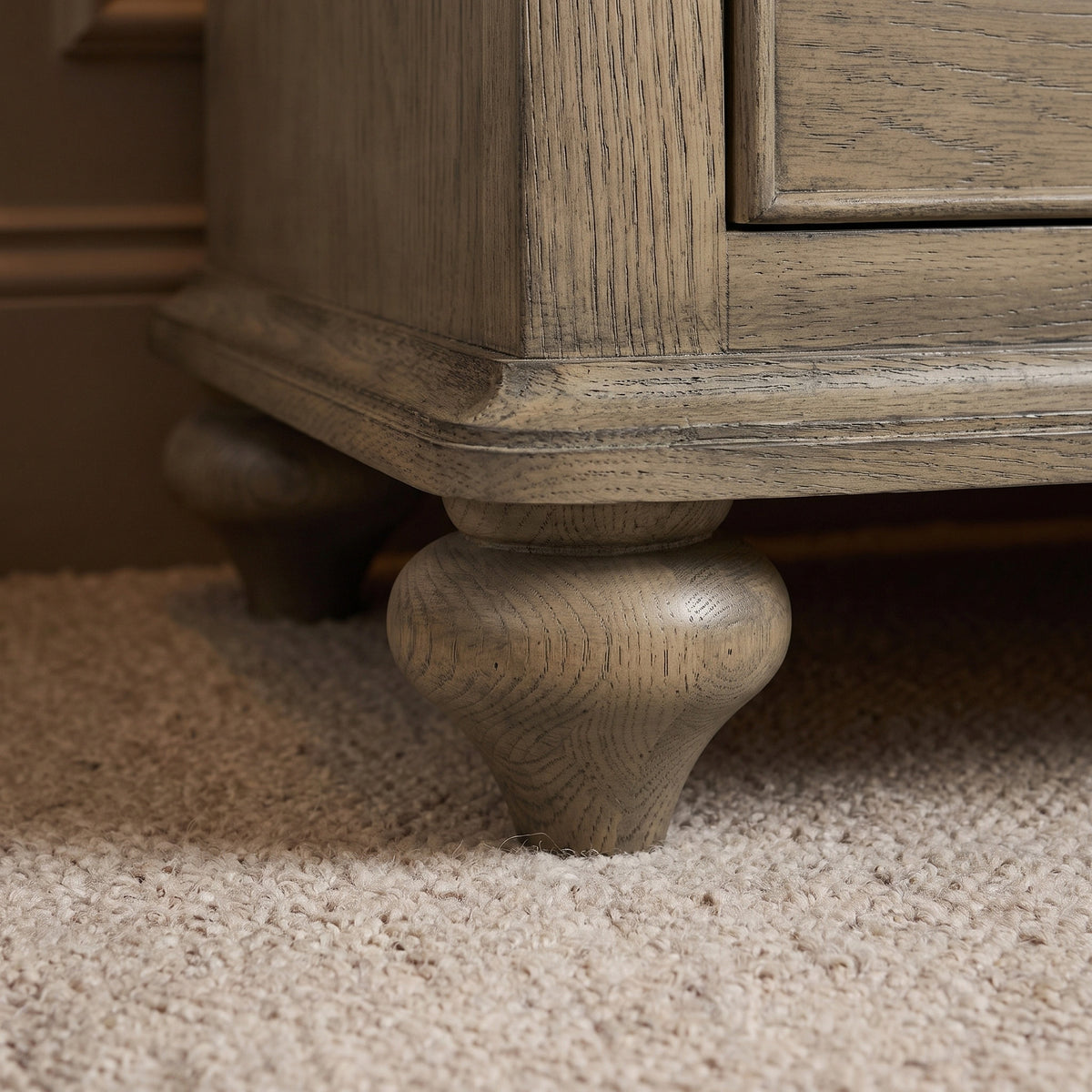 a wooden leg on a dresser
