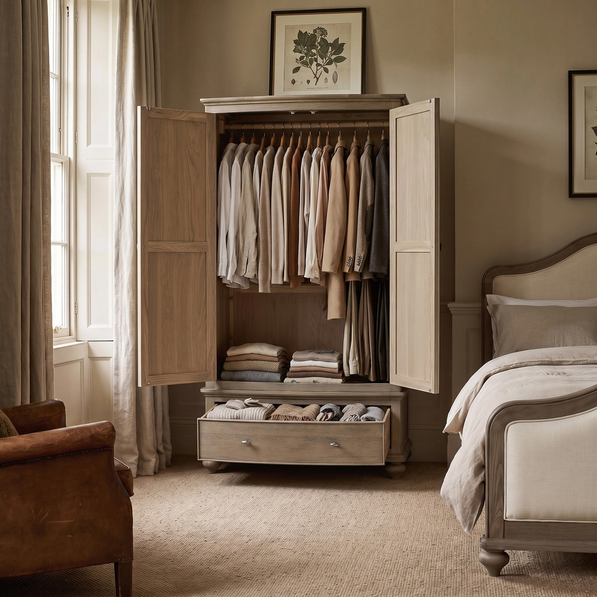 a bedroom with a bed and a closet