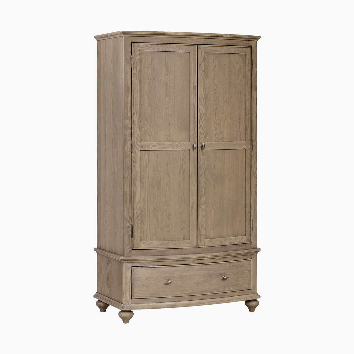 Ophelia Double Wardrobe in Natural: two-door natural wardrobe with large drawer and antique brass hardware.