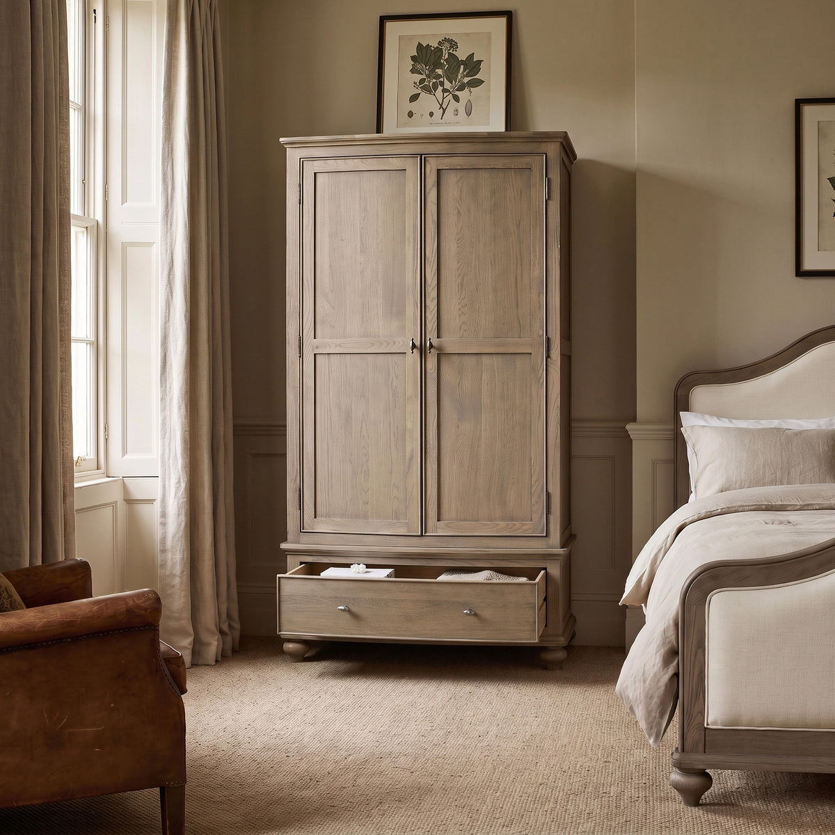a bedroom with a bed and a wardrobe