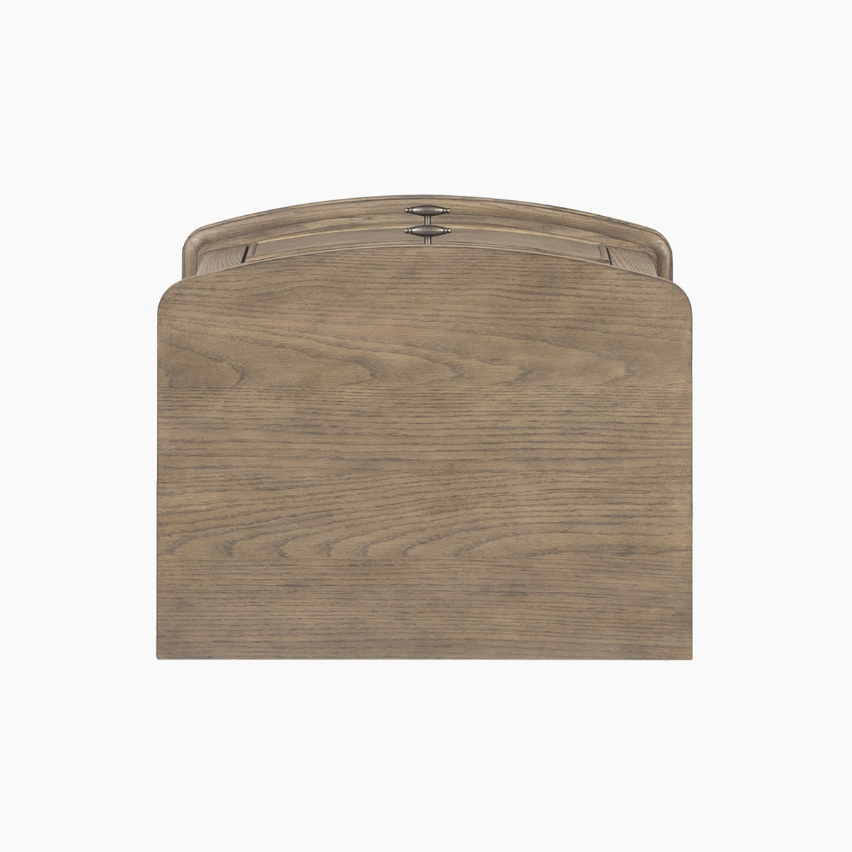 Ophelia 2 Drawer Bedside Table in Natural, shown from above with panel-fronted drawers.