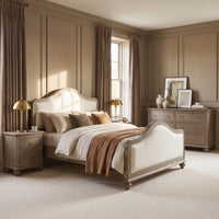 a bedroom with a bed and dresser