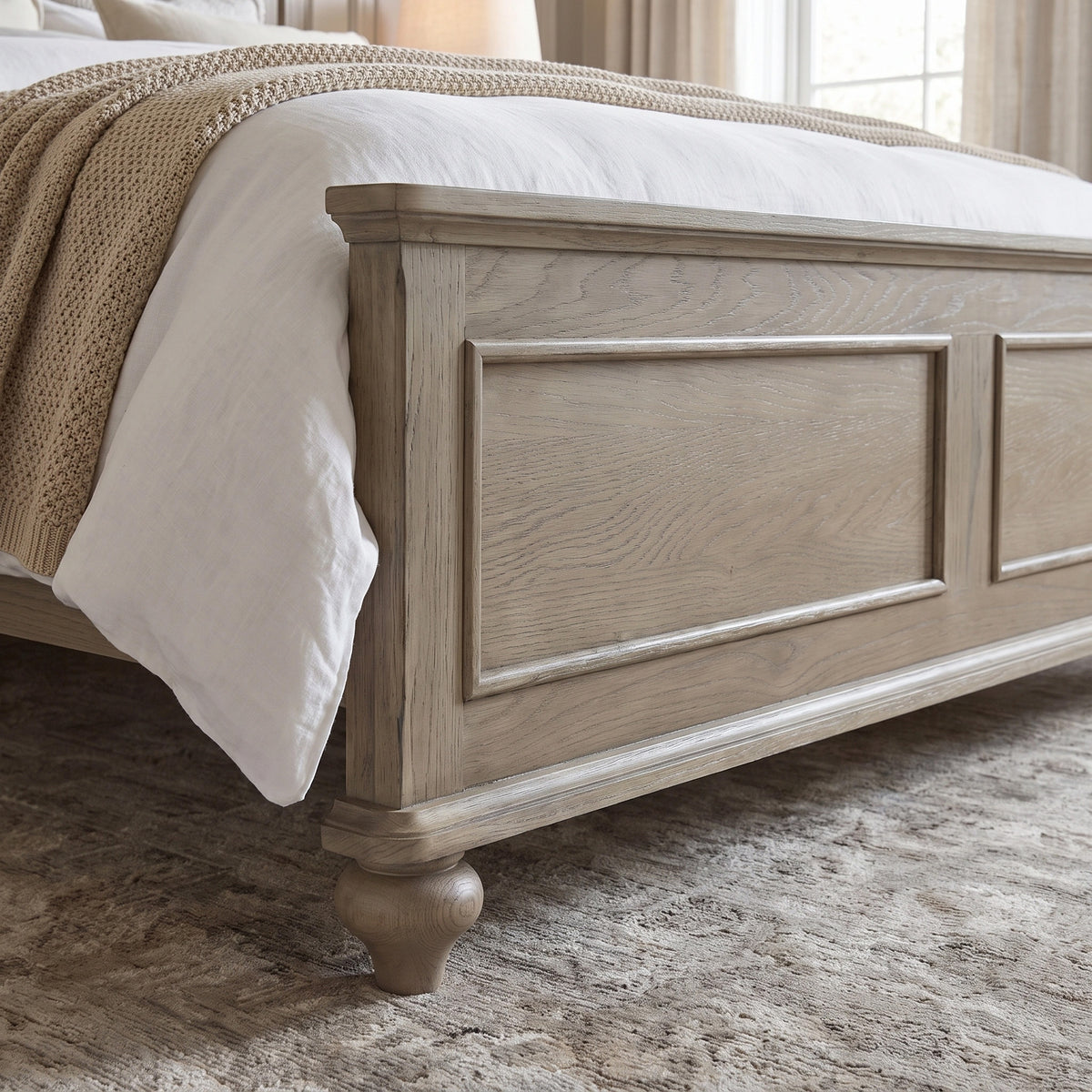 a bed with a wooden frame