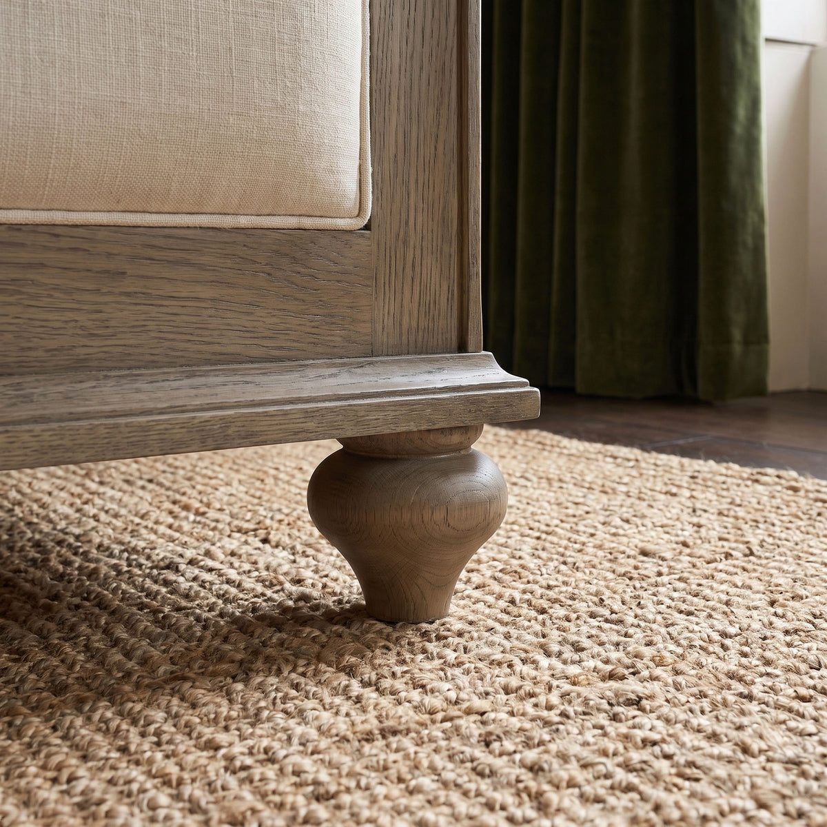 a wooden leg on a rug