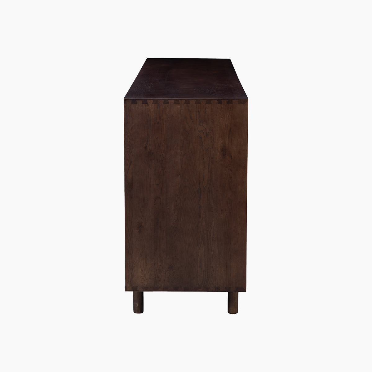 Side view of the Oslo 9 Drawer Chest in Walnut, showcasing clean lines and visible wood grain in a rich walnut finish, set against a white background.
