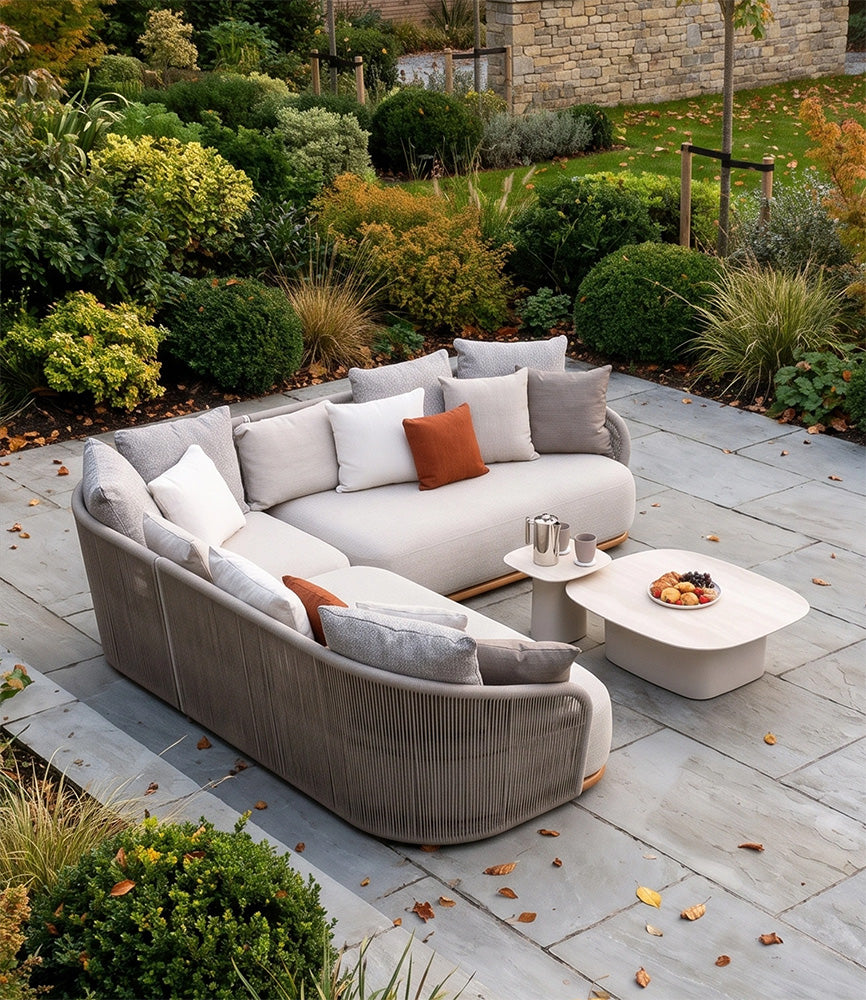 a couch and table on a patio