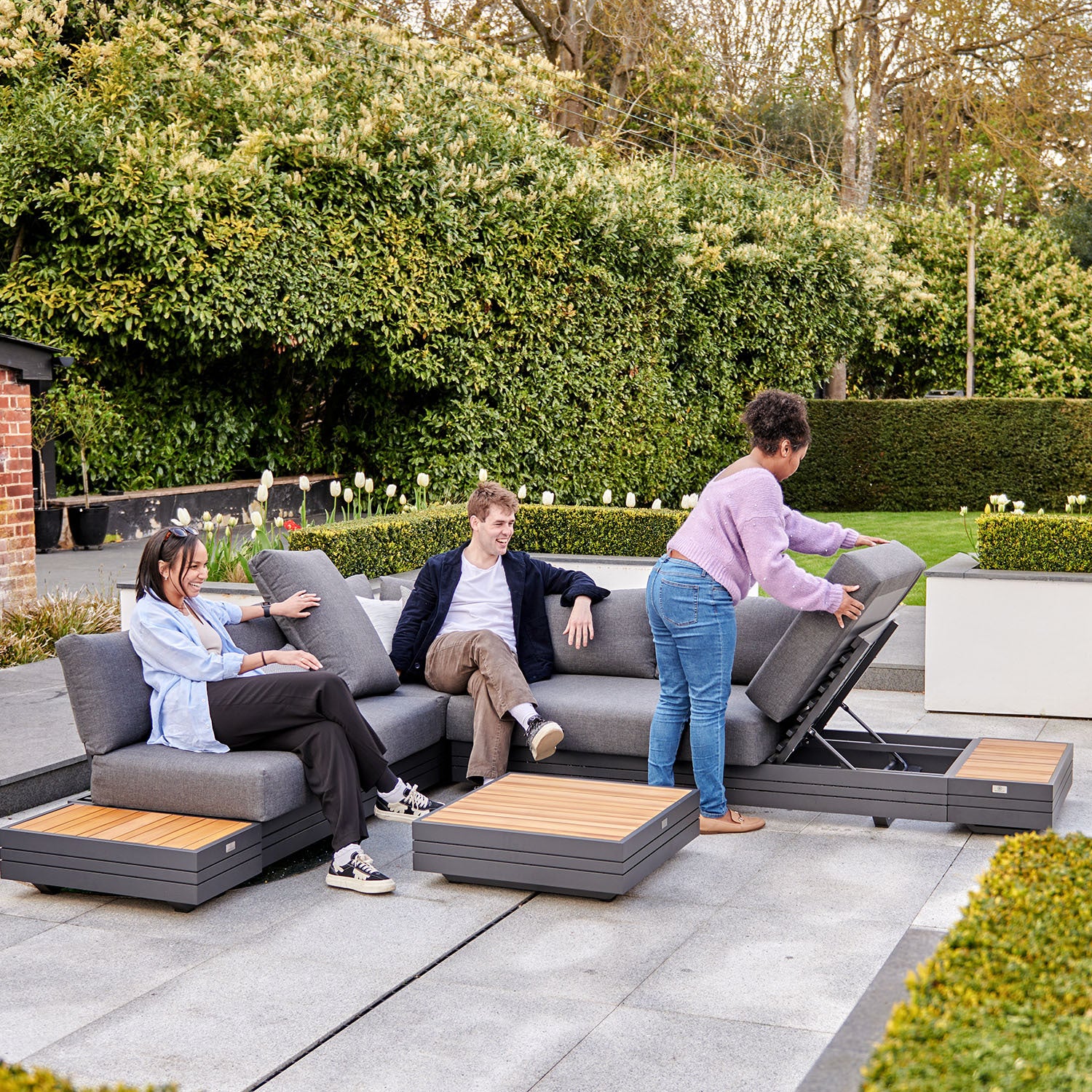 Panama Luxury Outdoor L-Shape Corner Group Set in Charcoal