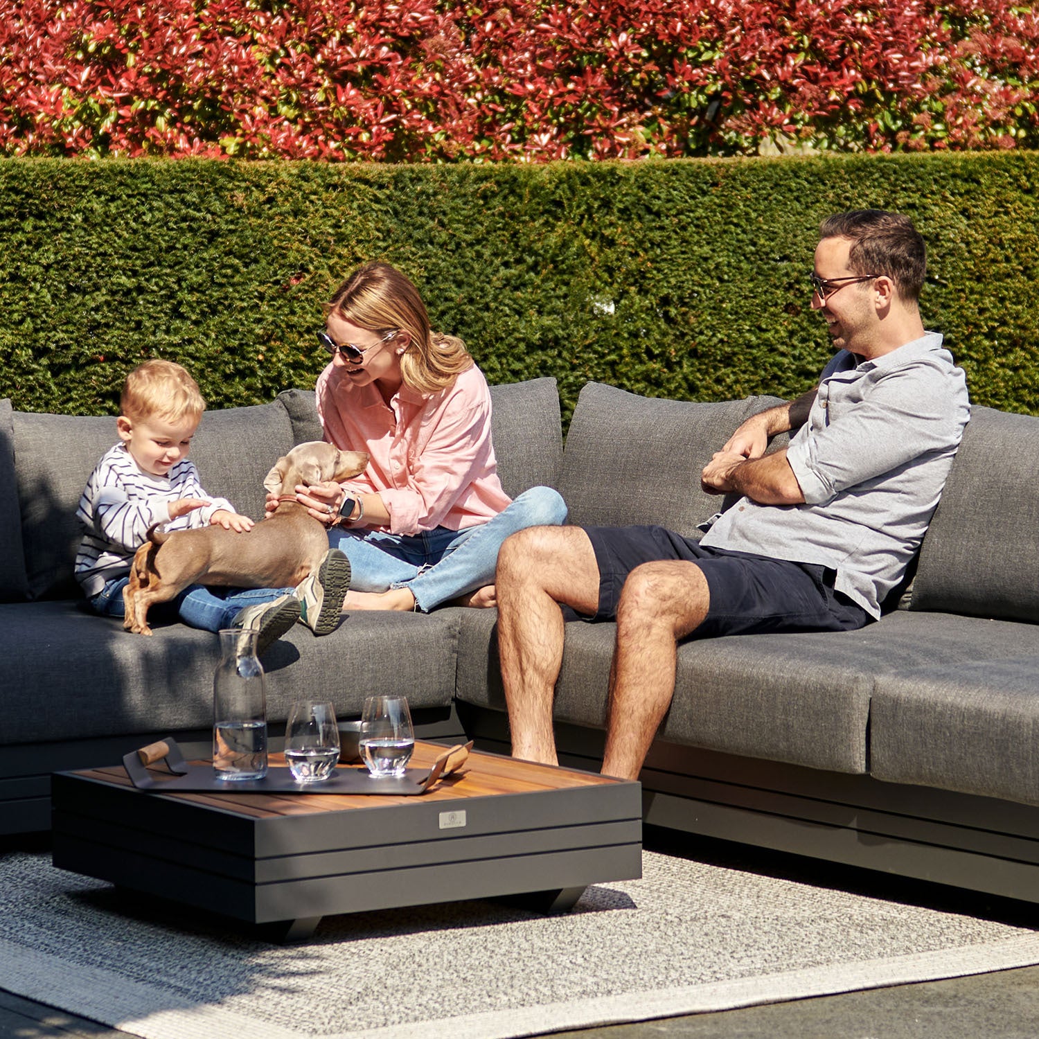 Panama Luxury Outdoor L-Shape Corner Group Set in Charcoal
