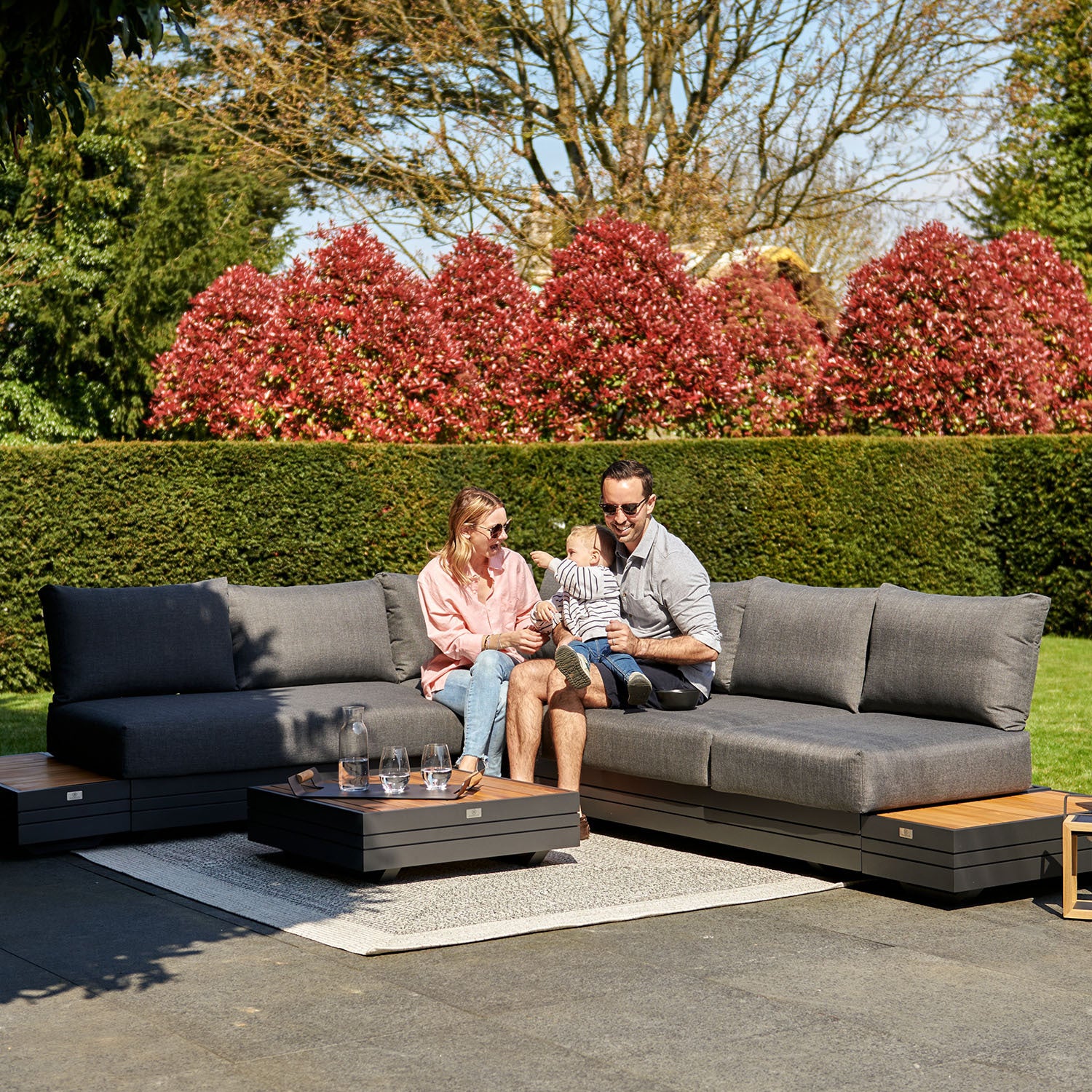 Panama Luxury Outdoor L-Shape Corner Group Set in Charcoal