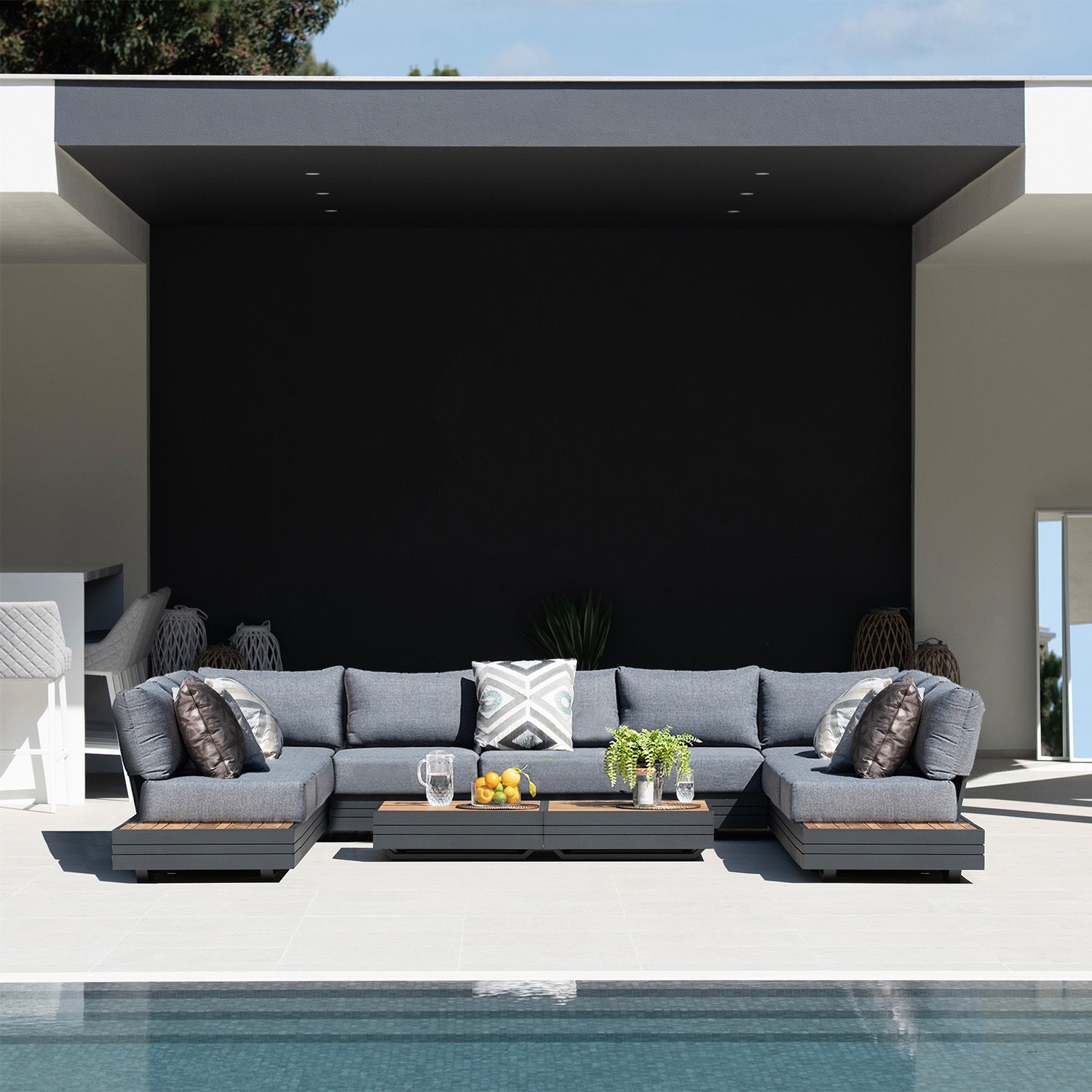 Panama Luxury Outdoor Large U-Shape Corner Group Set in Washed Grey