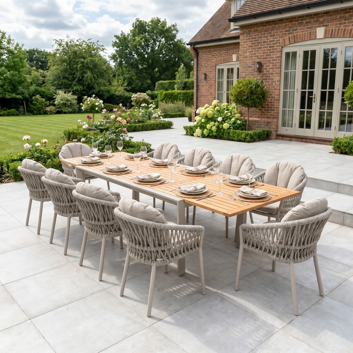 Pello Table Pello 10 Seat Extending Dining Set with Teak Table in Fawn