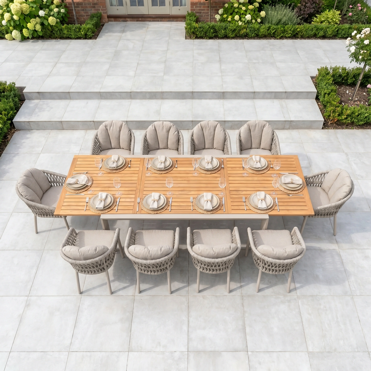 Pello Table Pello 10 Seat Extending Dining Set with Teak Table in Fawn
