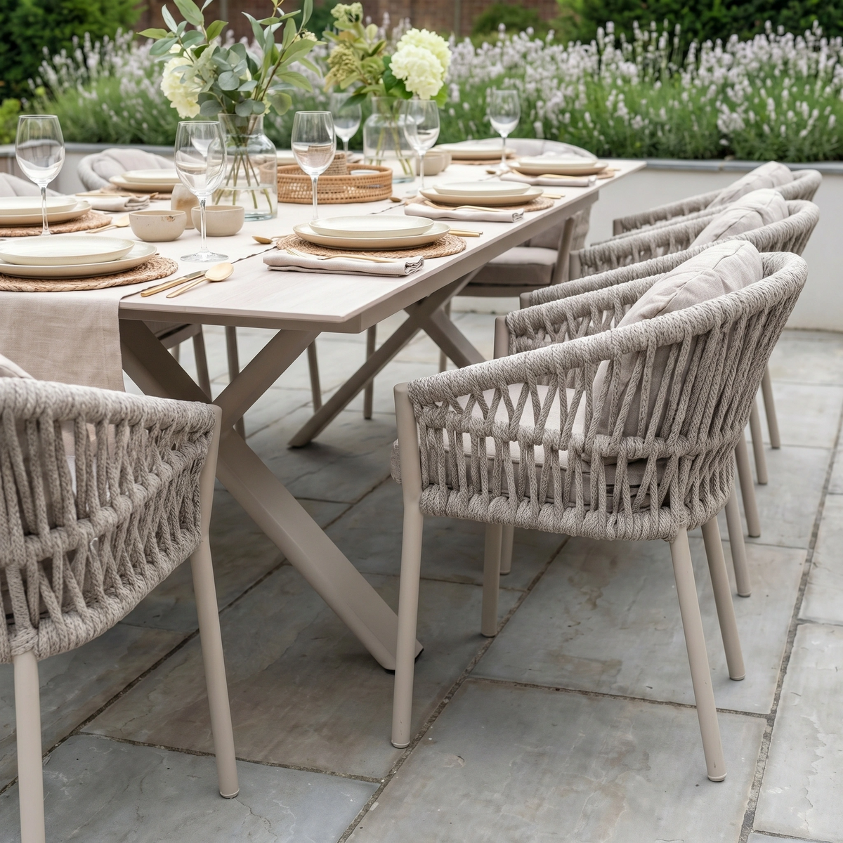Pello Table Pello 8 Seat Dining Set with Albatross Extending Table in Fawn