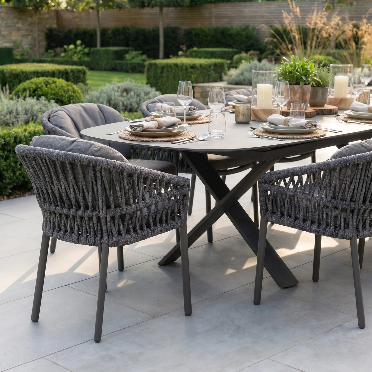 Pello Table Pello 8 Seat Oval Dining Set with Albatross Extending Table in Grey