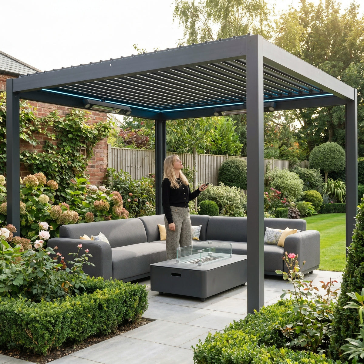 Woman on the patio under the pergola