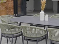 Kalama 8 Seat Rope Oval Dining Set with Ceramic Table in Olive Green