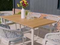 Kalama 6 Seat Rectangular Dining Set with Teak Table in Latte