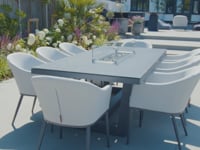 Luna 8 Seat Outdoor Fabric Rectangular Ceramic Firepit Dining Set in Oyster Grey