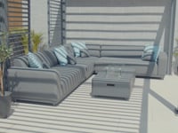 Luna Outdoor Fabric Large Corner Group Set with Firepit Coffee Table in Grey