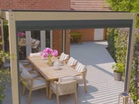 PergoSTET Plus 3m x 4m Rectangular Pergola with 3 Drop Sides and LED Lighting with Wood Effect