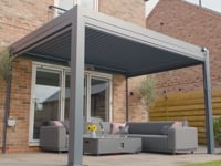 PergoSTET Plus 3m x 4m Rectangular Wall Mounted Pergola with 3 Drop Sides and LED Lighting in Grey