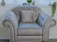 Chesterfield Velvet Armchair in Steel Grey