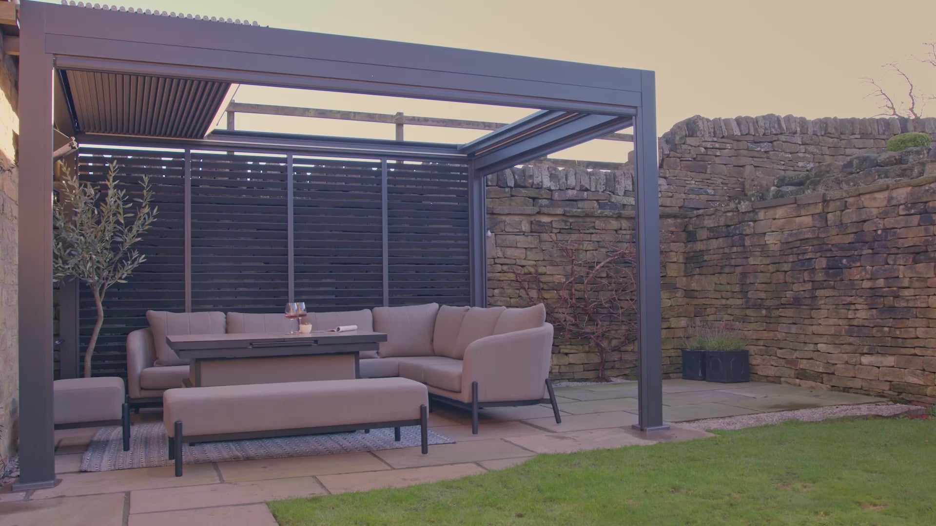 Abierto Motorised 3m x 4m Frame Only Pergola with Retractable Roof and LED Lighting in Grey - Includes Installation/Delivery