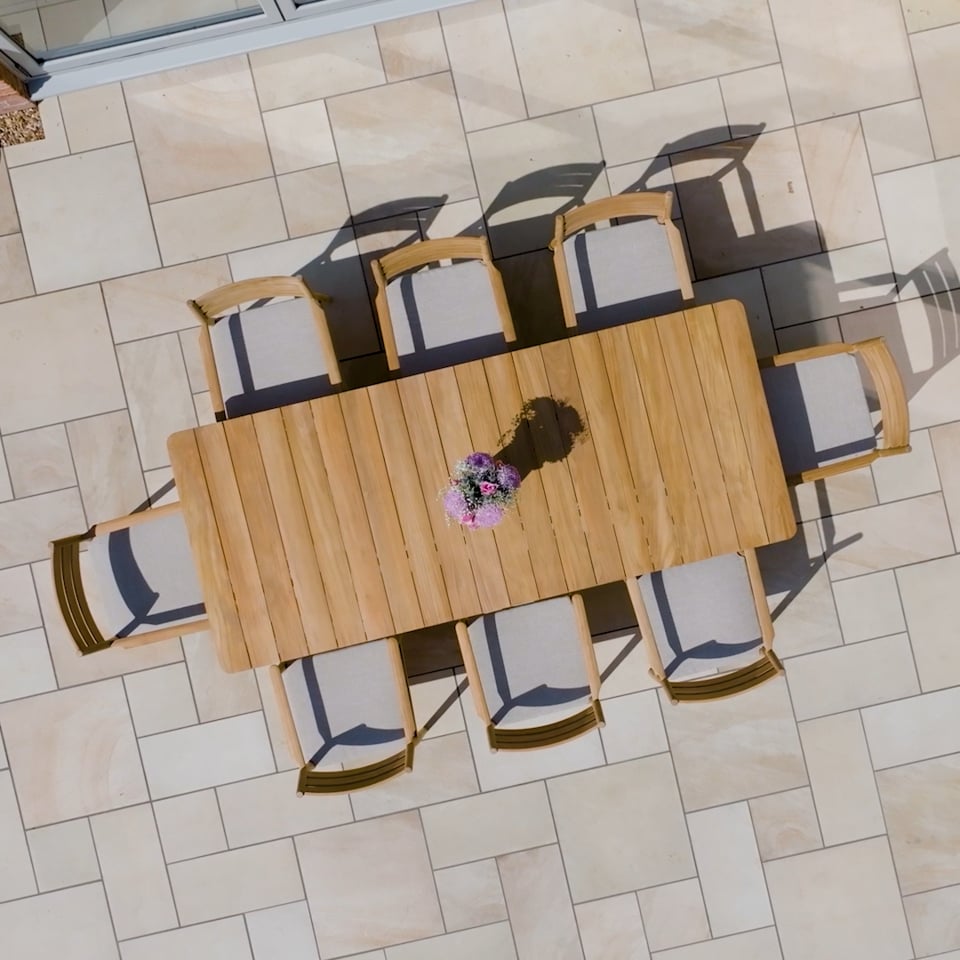 Siena 8 Seat Dining Set with Teak Table in Fawn