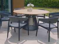 Lucca 6 Seat Dining Set with Teak Round Table in Black