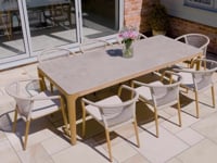 Sora 8 Seat Rope Dining Set with Ceramic Top Table in Stone