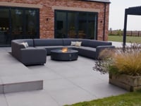 Luna U-Shape Outdoor Fabric Curved Corner Dining with Round Firepit Coffee Table in Grey