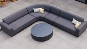 Luna Outdoor Fabric Large Curved Corner Group Set with Round Coffee Table in Grey