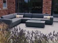 Luna Outdoor Fabric Large Corner Group Set with Firepit Coffee Table in Grey