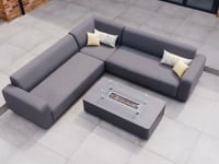 Luna Outdoor Fabric Corner Sofa Set with Firepit Coffee Table in Grey