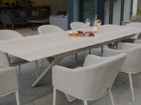 Luna 8 Seat Outdoor Fabric Dining Set with Albatross Extending Table in Fawn