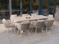 Dekota 8 Seat Rope Dining Set with Albatross Ceramic Extending Table in Fawn