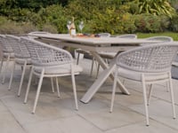 Kalama 8 Seat Rope Dining Set with Albatross Extending Table in Oatmeal