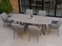 Capri 6 Seat Curved Rectangular Dining Set in Stone Grey