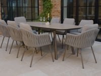 Capri 8 Seat Curved Rectangular Dining Set in Stone Grey