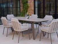 Sutera 6 Seat Curved Rectangular Dining Set in Putty